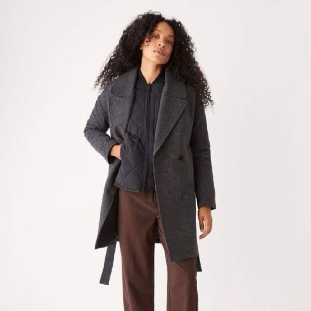 nwt frank & oak  mackenzie oversized belted cocoon coat in houndstooth, size lg